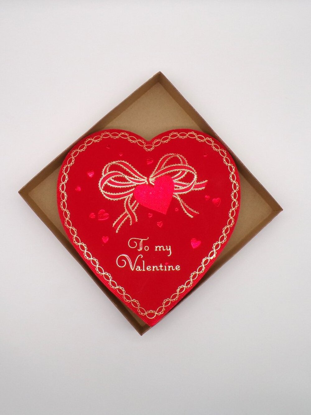 VTG 1970s Valentine Heart Candy Box Set Red Gold Foil Romantic Shabby Chic Decor